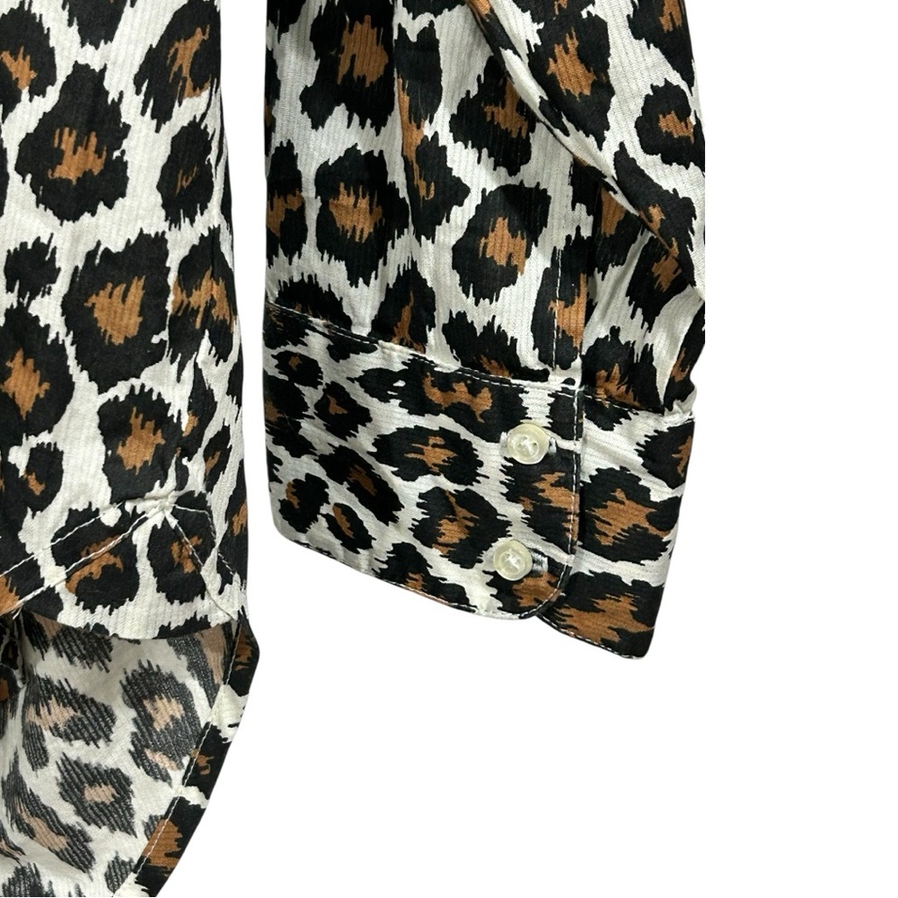 THE GREAT Heritage Leopard Post Top Button Front Sz 3/ L White Black Brown - Picture 5 of 12